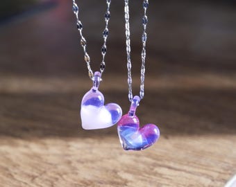 Handmade Glass Heart Pendant Necklace, Multicolor Lampwork Heart Jewelry, Valentine’s Day Gift, Romantic Glass Necklace
