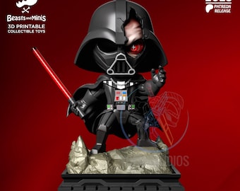Standbeeld van donkere scifi-schurk Chibi – 6,5 inch hoog – 3D-geprint figuur in meerdere kleuren – Bureau- en plankdisplay