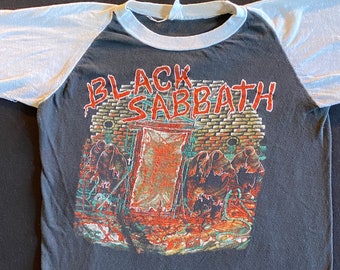 80's Black Sabbath 66 Mob Rules Tour Double Sided Raglan Jersey Trashed Perfection Fab Graphics Worn Thin True Authentic Rock Tee Size S