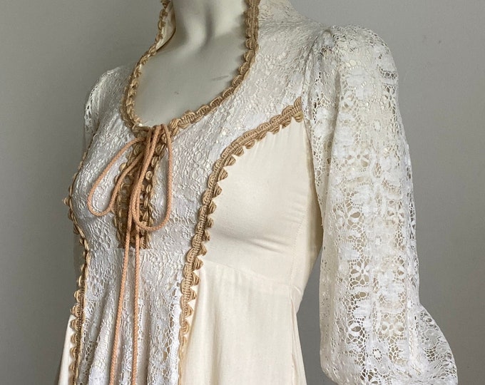 70s Gunne Sax by Jessica Ivory Cotton and Lace Brown Embroidery Trim ...