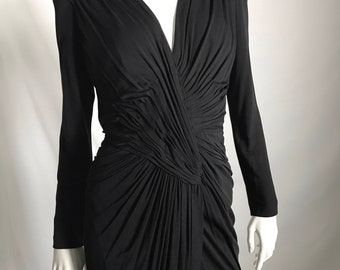 Vicky Tiel Couture Designer 80's/90's Sexiest Draped Plunging Criss Cross Black Wiggle Dress Made in France Size Small