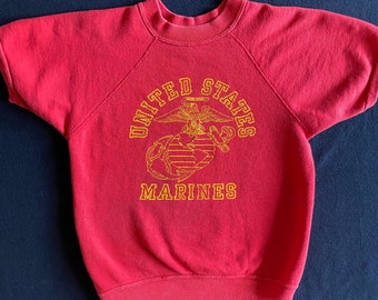 70’s United States Marines Red Short Sleeve Raglan Sweatshirt Old School Classic Logo Soft Worn Comfy Cozy Velva Sheen Label Size XS/Small