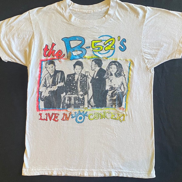 The B-52s 90’s Totally Trashed Live in Concert Cosmic Thing On Tour Faded Ripped Torn Worn White T Shirt Authentic Vintage Size Small