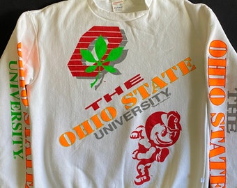 90’s Rare The Ohio State University Amazing Double Sided All Over Print Long Sleeve Sweatshirt GameWinner Sweats by Majestic Size L/XL