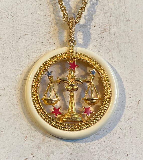 70’s Libra Zodiac Circular Pendant Decorative Gol… - image 4