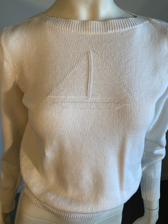 90s White Cotton Knit Preppy Nautical Themed Boat… - image 4