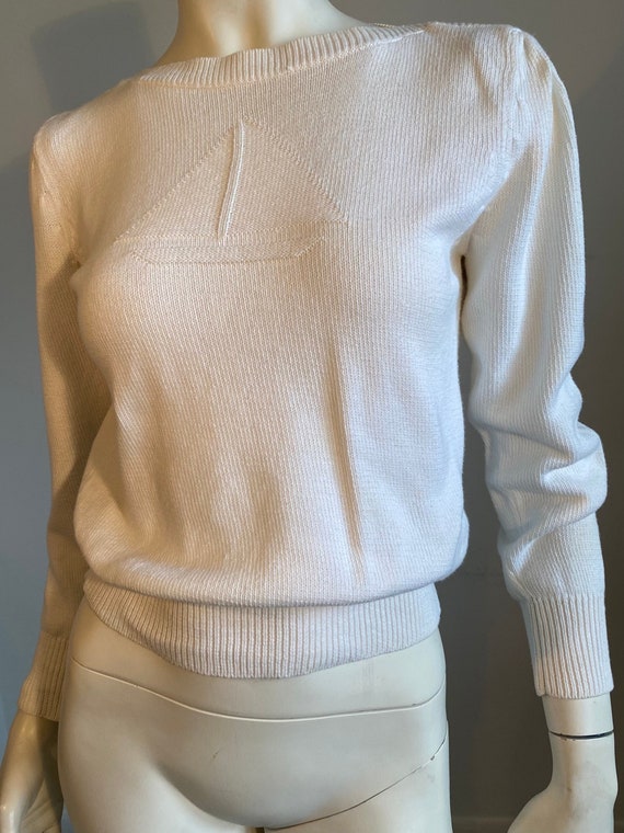 90s White Cotton Knit Preppy Nautical Themed Boat… - image 2