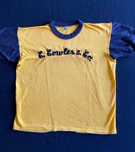 70's C. Cowles & Co Gold and Navy Durene SS Ringer