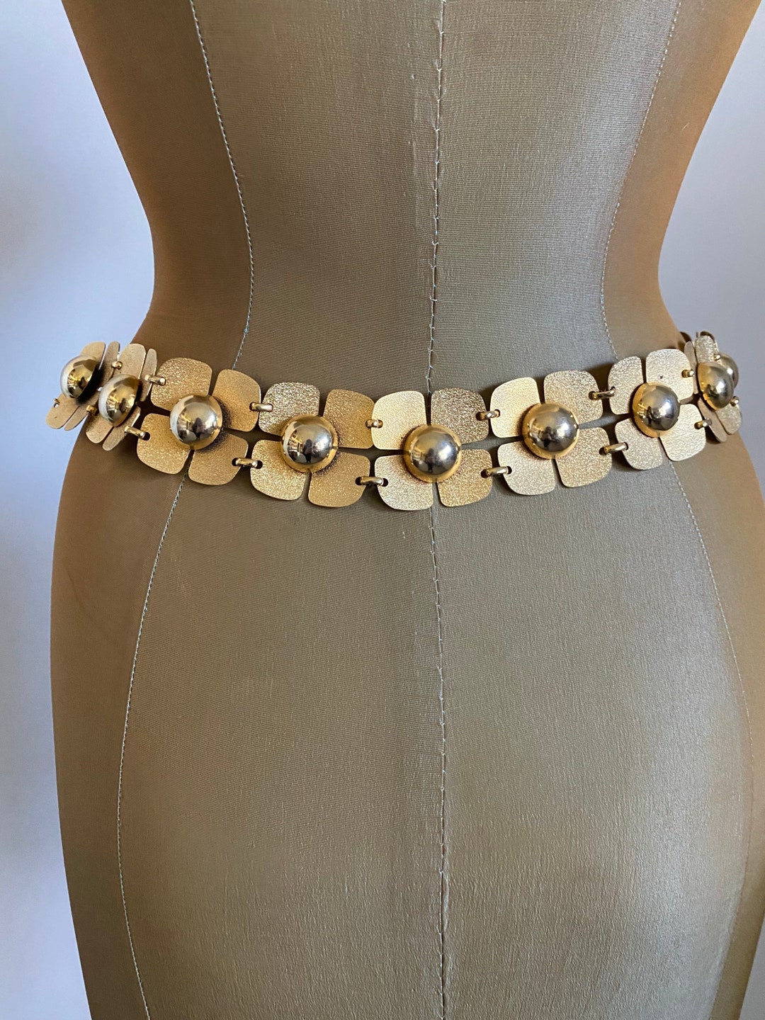 60's MOD Gold Chain Link Belt Clever Abstract Square Daisy Etsy