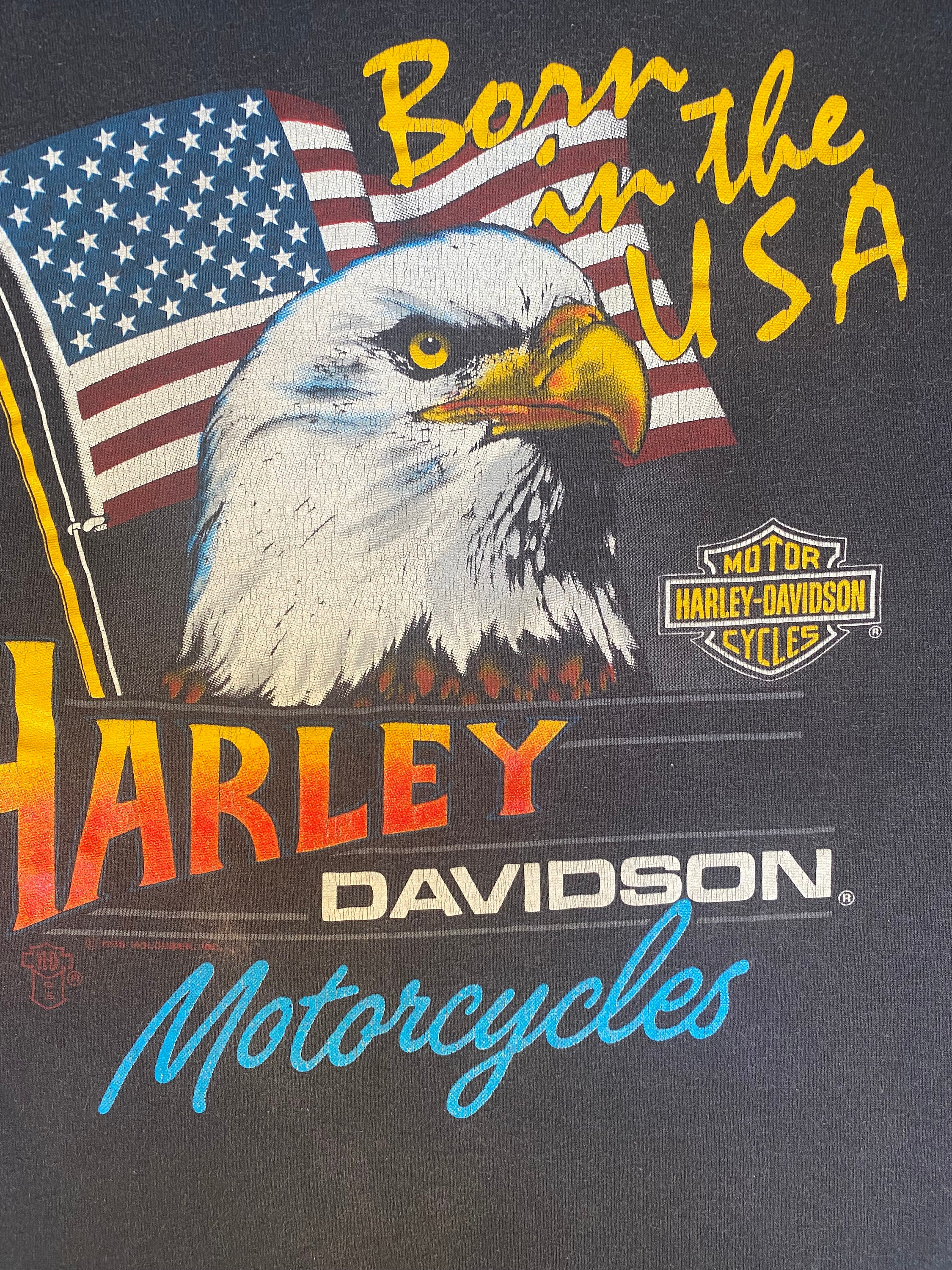 80's Harley Davidson Motorcycles Double Sided Faded Black T Shirt