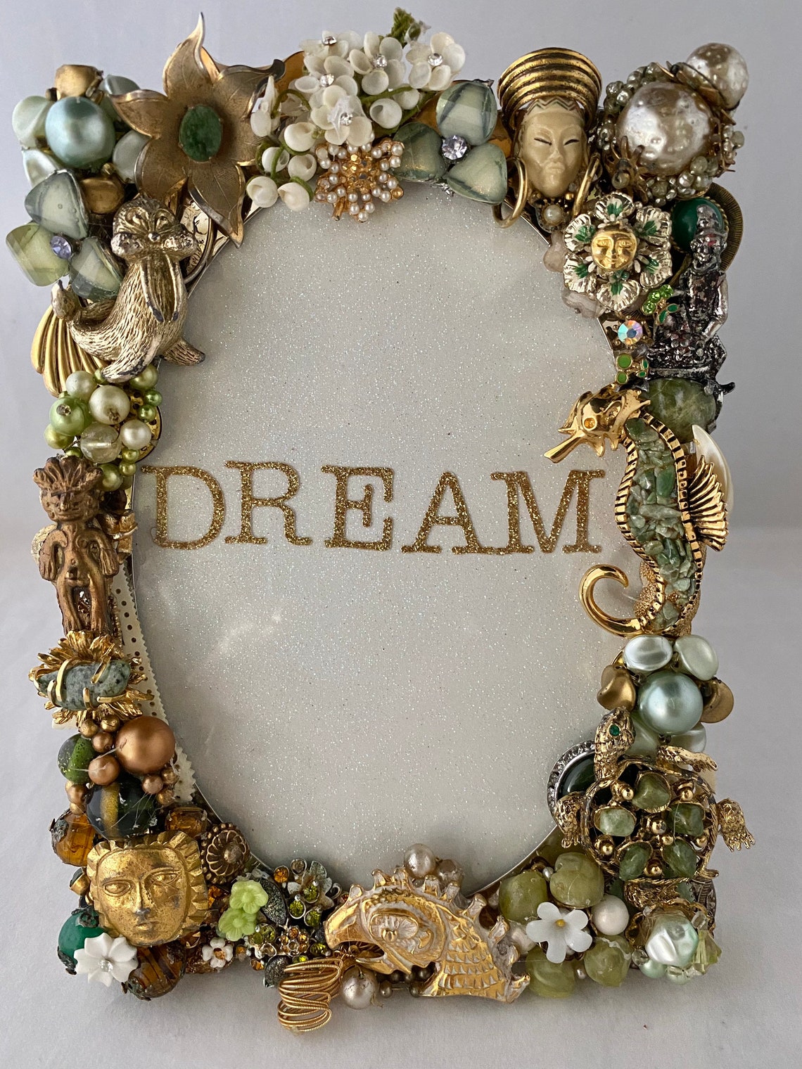Vintage Jeweled Oval Picture Frame Eclectic Bedazzled Etsy