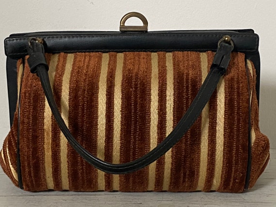 60’s Chenille Velvet Stripe Handbag Tapestry Brow… - image 7