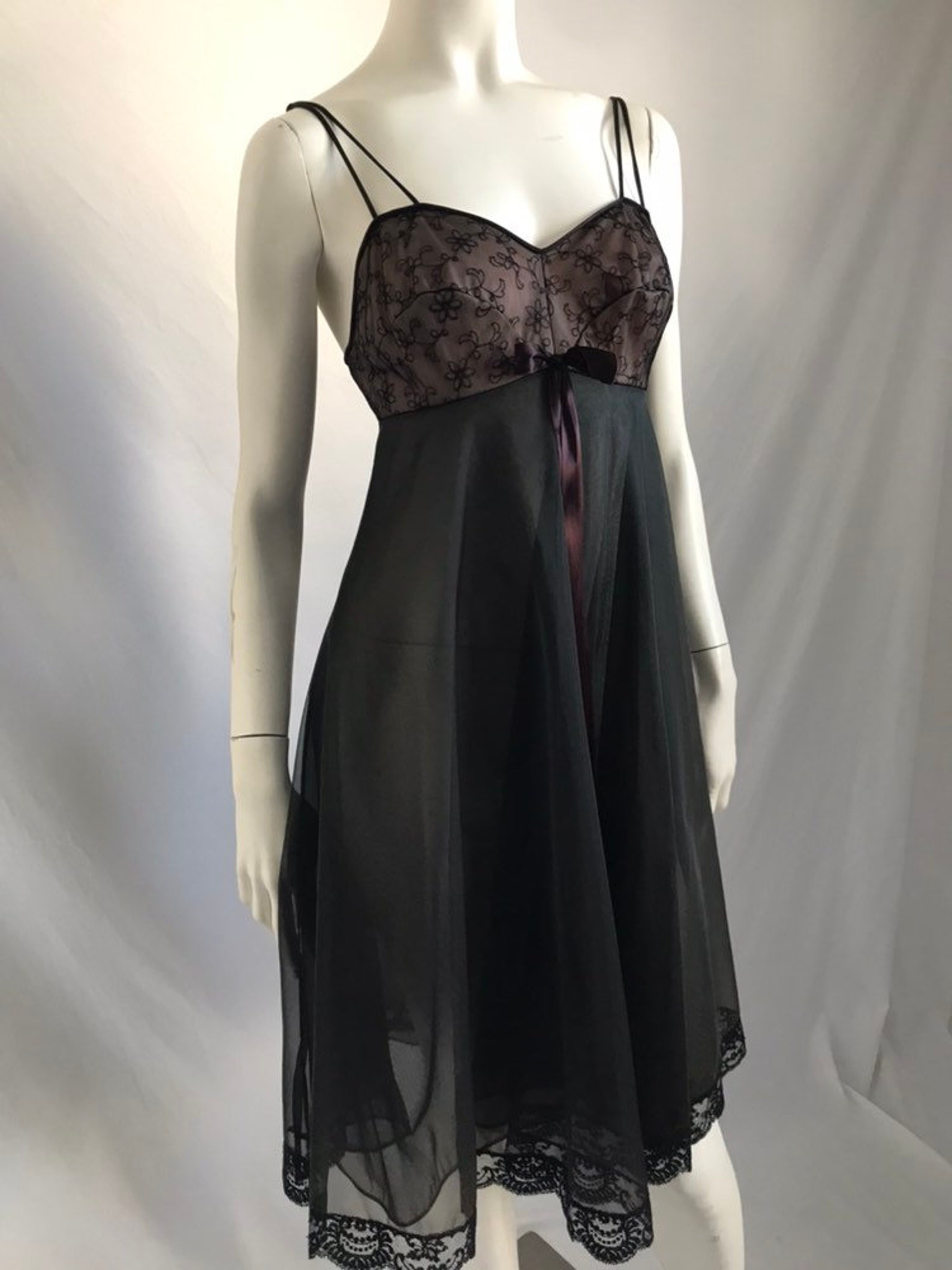 60's Sheer Black Lace Nylon Mini Nightie Short Nightgown | Etsy