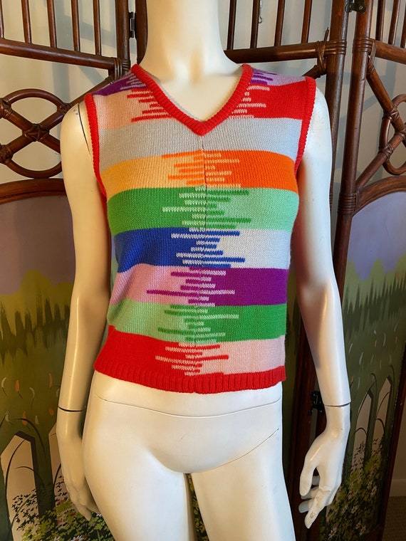 70’s Rainbow Stripe Patchwork Pattern Knit Sleevel