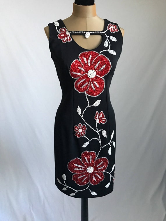 90's Black Knit Wiggle Body Con Dress Amazing Over