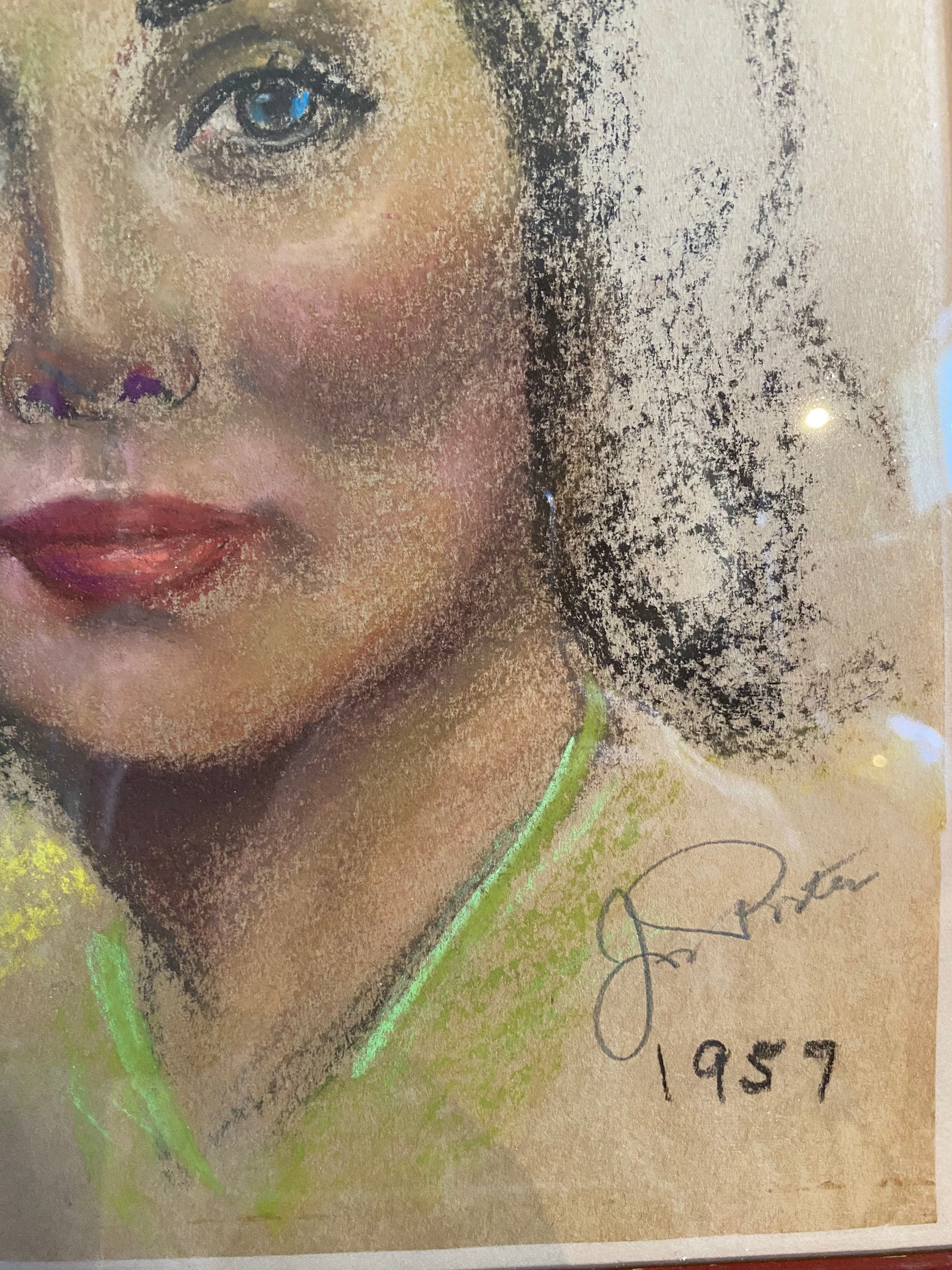 1950 年代のパステル画の女性の肖像画、ジョセフ ポーターのサイン入り