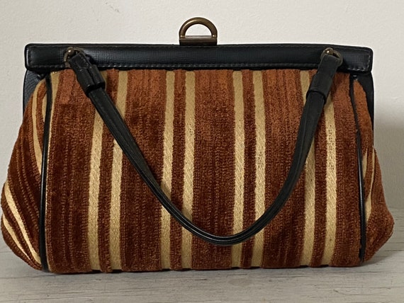 60’s Chenille Velvet Stripe Handbag Tapestry Brow… - image 3