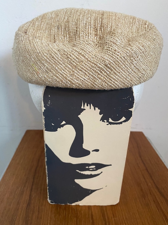 60's Nubby Linen Beige Pill Box Hat by B H Wragge… - image 1