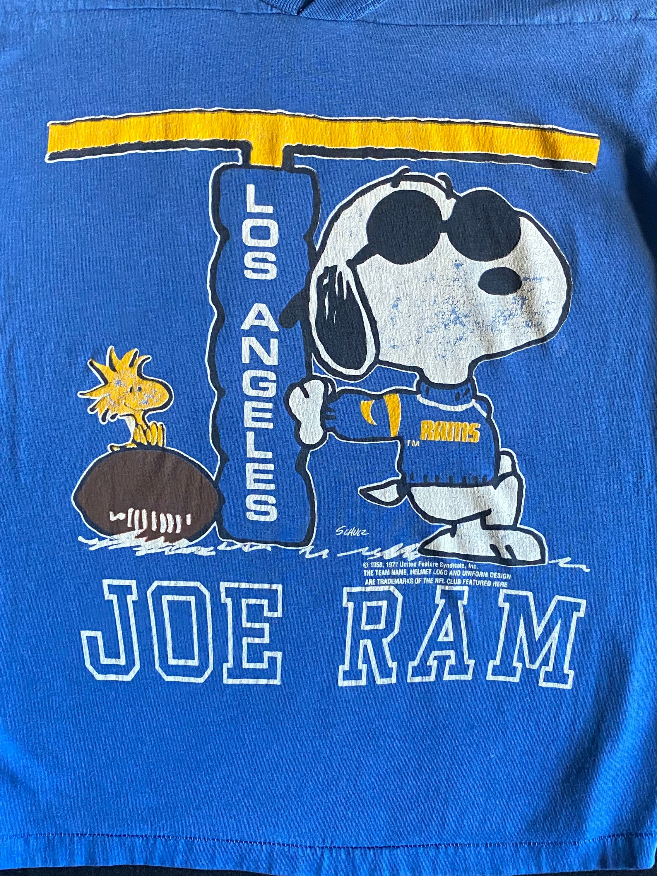 Snoopy LOS ANGELES Tシャツ 80's Snoopy Joe Ram Los Angeles Rams Royal Blue Short Sleeve