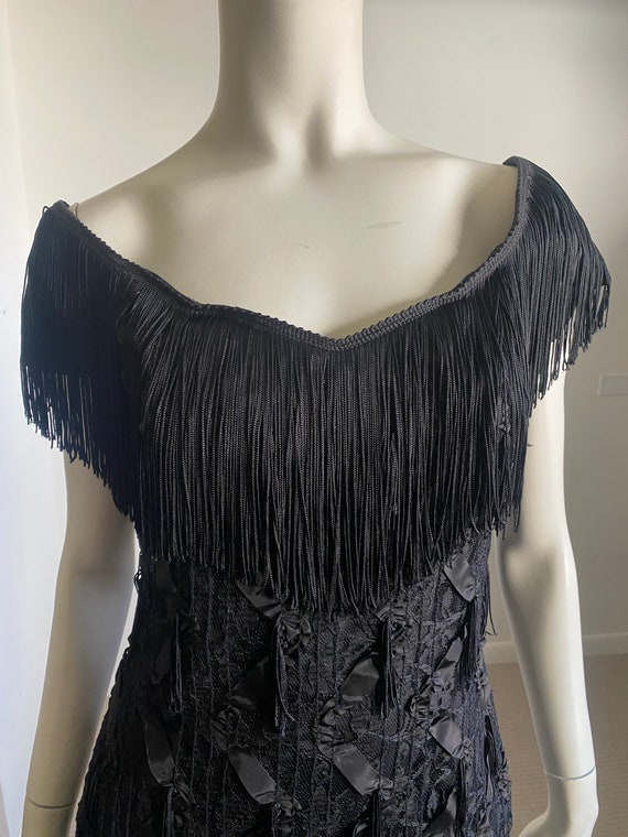 Fantastic 80s 90s Off the Shoulder Black Fringe C… - image 6