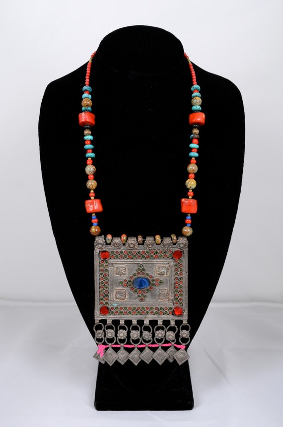 Massive Antique Afghan Tribal Pendant Necklace Pen