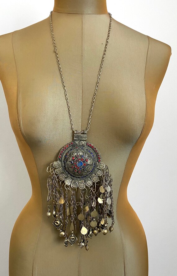 Antique Afghan Silver Necklace with Islamic Script Gem