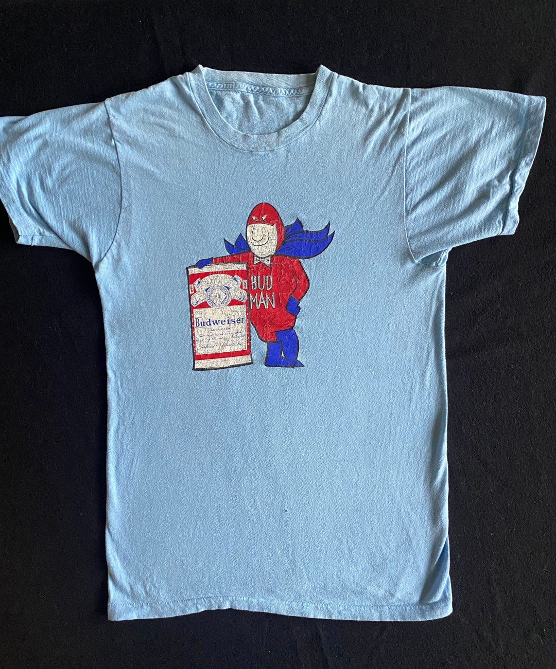 BUD MAN 80's Vintage T Shirt Light Blue Super Soft Worn Thin With ...