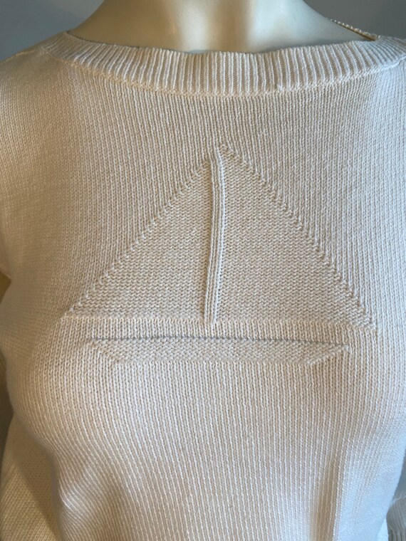 90s White Cotton Knit Preppy Nautical Themed Boat… - image 5