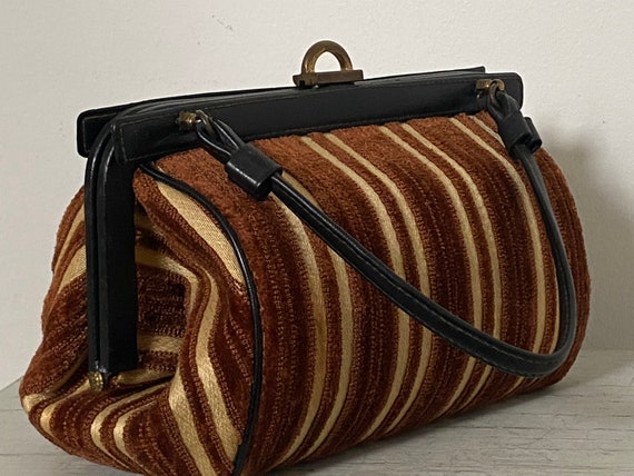 60’s Chenille Velvet Stripe Handbag Tapestry Brow… - image 6