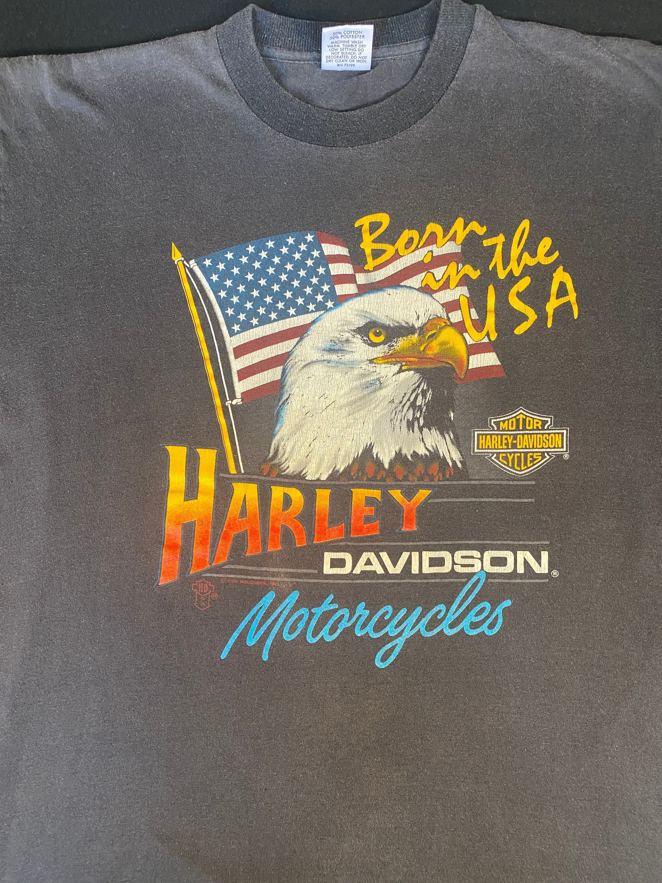 80's Harley Davidson Motorcycles Double Sided Faded Black T Shirt