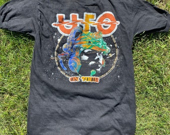 UFO In Concert Late 70's Early 80's Glittered Double Sided Parking Lot Shirt Incredible Graphics Rock Vintage Tee Size M