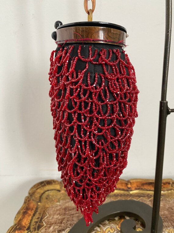 Antique Victorian Edwardian Red Looping Beaded wi… - image 5