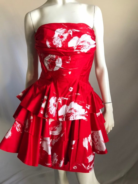 80's 90's BARBOGLIO Red and White Abstract Floral