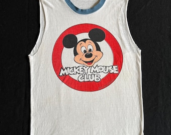 Rare 1970’s Mickey Mouse Club White Ringer T Shirt Sleeveless Tank Super Soft and Worn Thin Size XS/Small