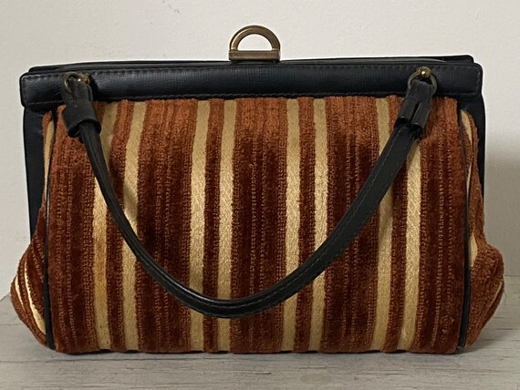 60’s Chenille Velvet Stripe Handbag Tapestry Brow… - image 8