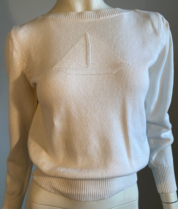 90s White Cotton Knit Preppy Nautical Themed Boat… - image 3