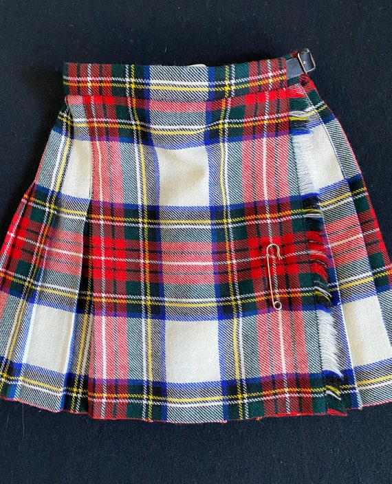Vintage Girls Scottish Tartan Plaid Wool Pleated … - image 1