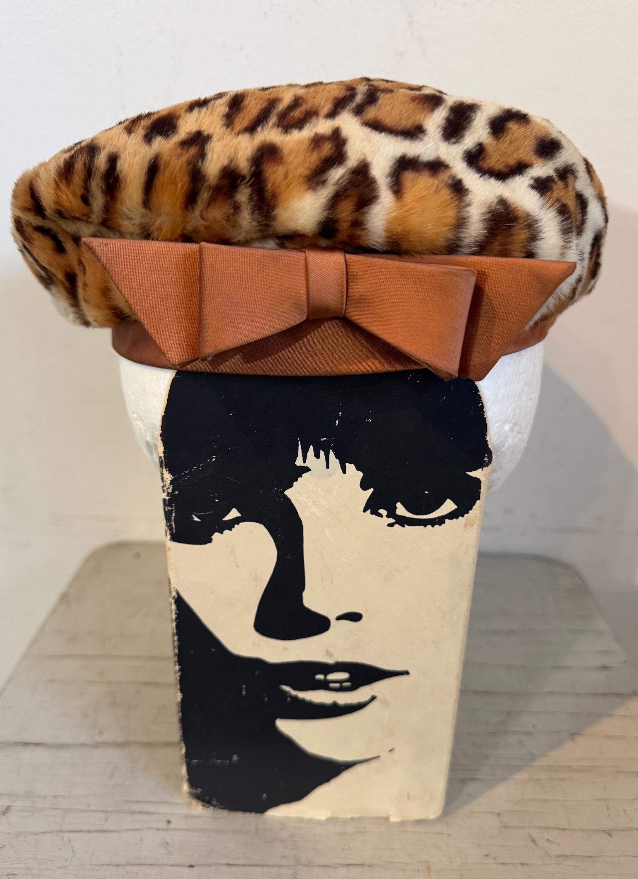 Vintage Leopard Print Fur Beret Jelleff’s Windsor Leopard Luxe Faux Fur Beret at Vancouver Mall in  main image 2