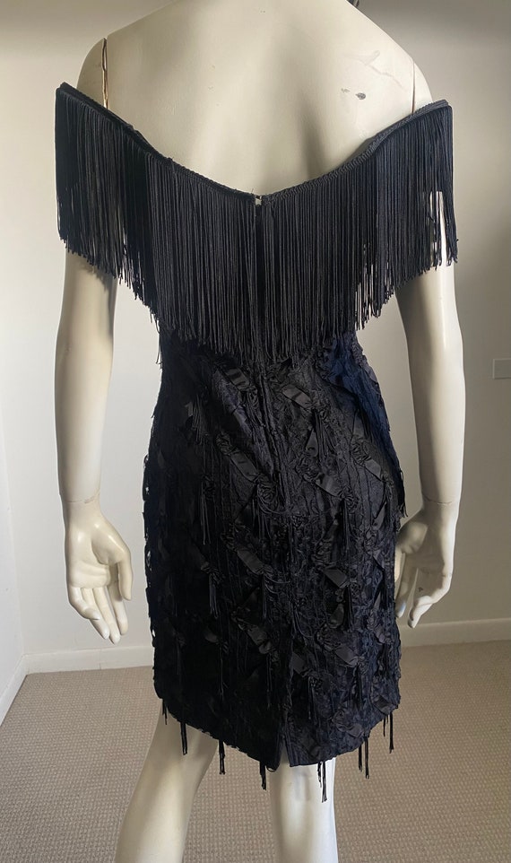 Fantastic 80s 90s Off the Shoulder Black Fringe C… - image 8