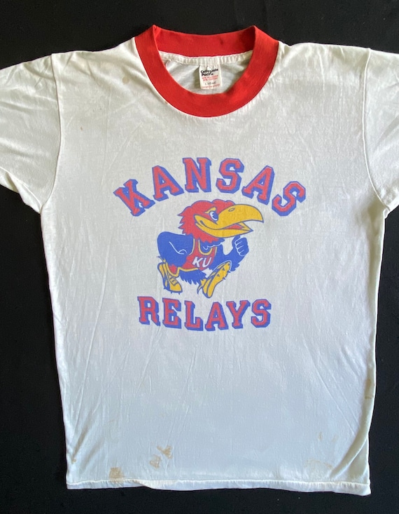 Vintage 70’s Kansas KU Jayhawk RELAYS White and Re