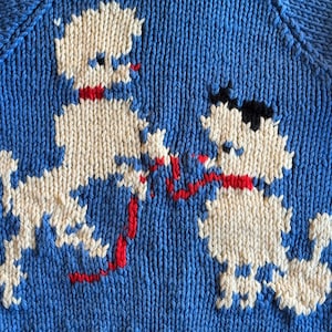 Vintage 50’s French Poodles Cardigan By Mary Maxim Bulky Hand Knit Zip Up Sweater for Girls Rare Cowichan Collectible Size Medium image 8