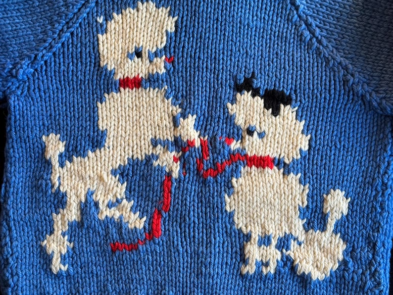 Vintage 50’s French Poodles Cardigan By Mary Maxim Bulky Hand Knit Zip Up Sweater for Girls Rare Cowichan Collectible Size Medium image 8