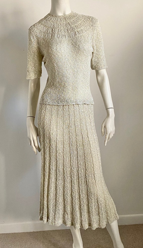 40's 50's Sophisticated Gray Metallic Crochet Knit