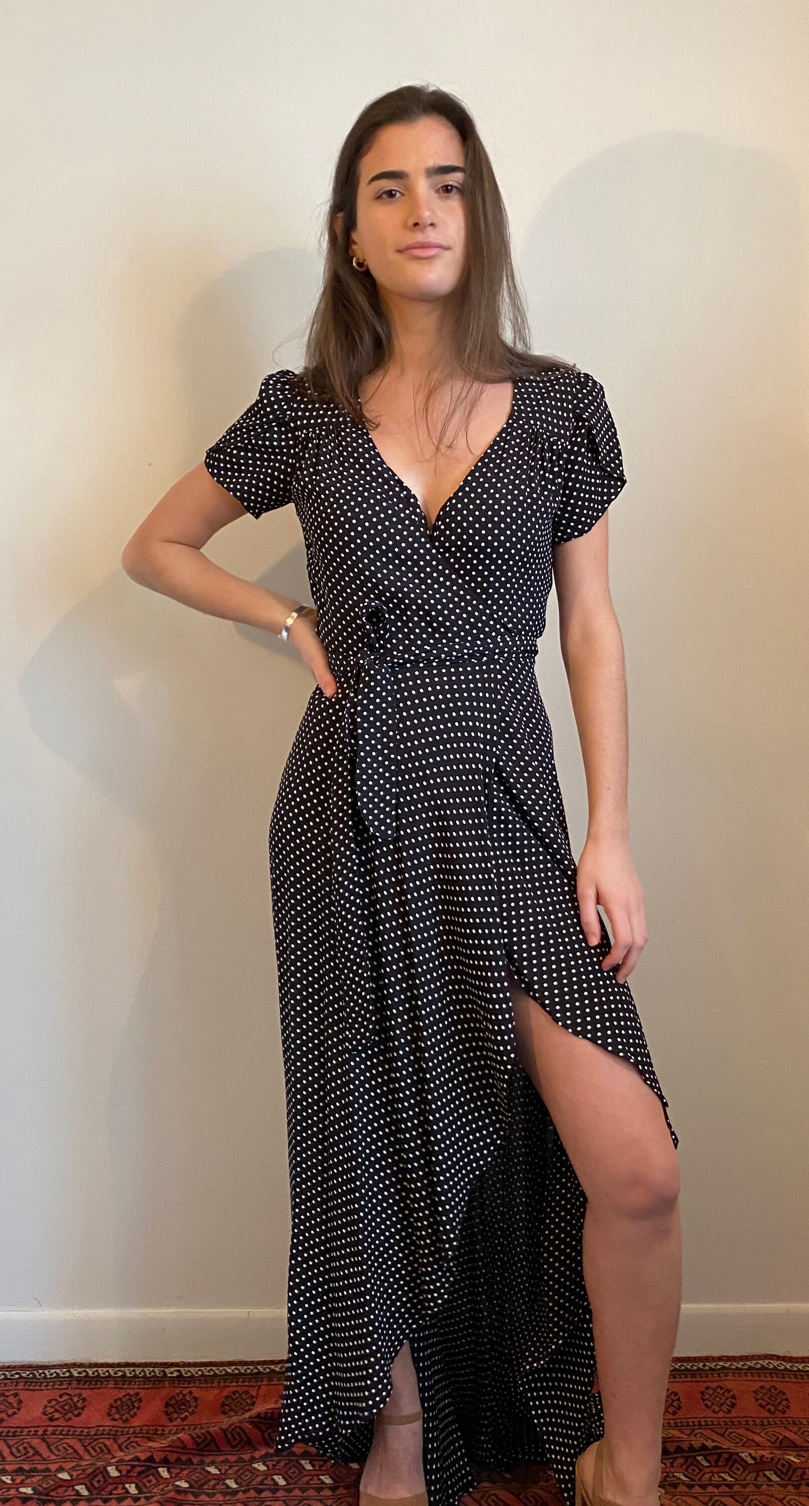 chinese dress ladies Moon Dot Crinkle Chiffon Swing Dress, Cream/black  Alembika U.S