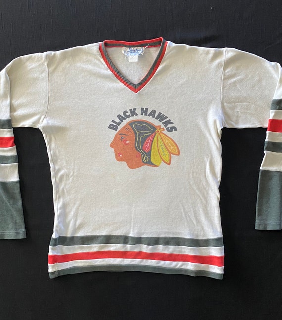 Vintage Blackhawks Jersey L 90s Chicago NHL Hockey Blank No Name Game-day  Tee