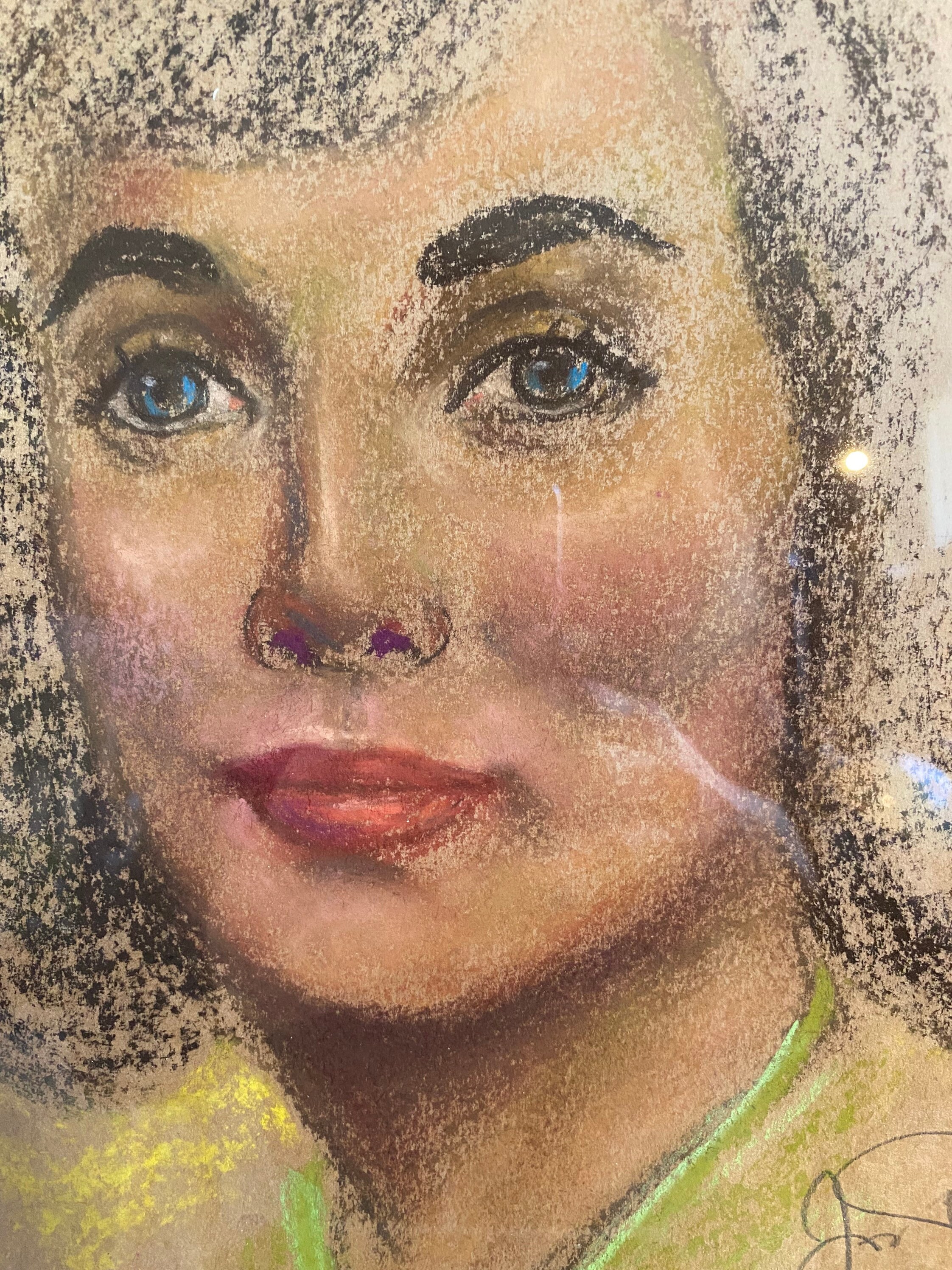 1950 年代のパステル画の女性の肖像画、ジョセフ ポーターのサイン入り