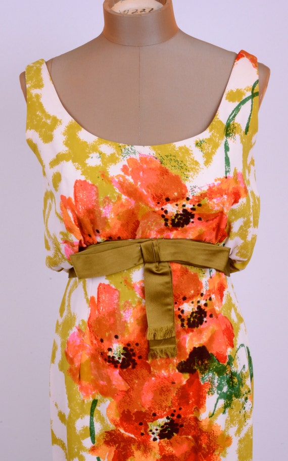 60's Abstract Floral Maxi Upscale Occasion Dress