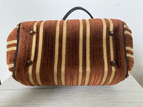60’s Chenille Velvet Stripe Handbag Tapestry Brow… - image 9