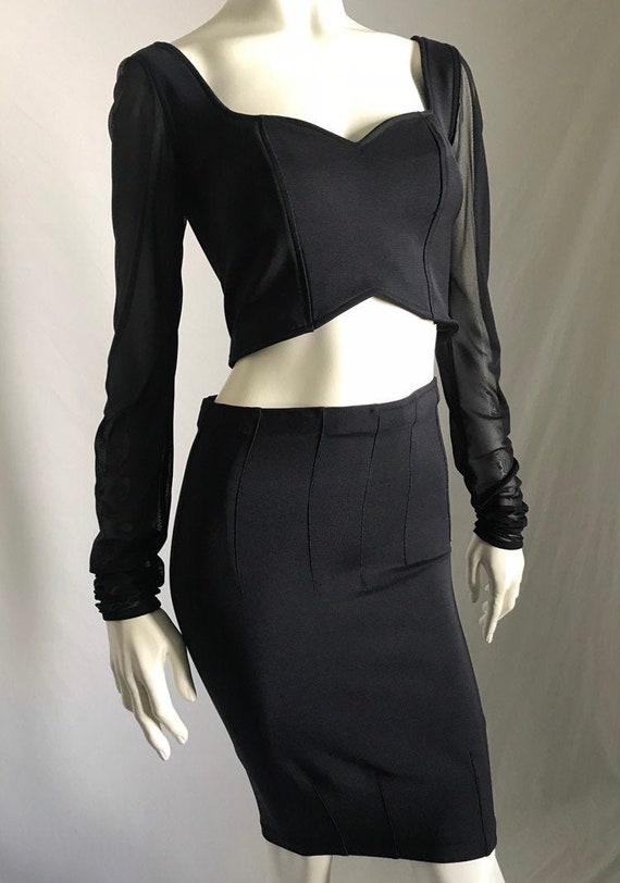 90's Serious Body Con Sexy Tight Fit Two Piece Bla