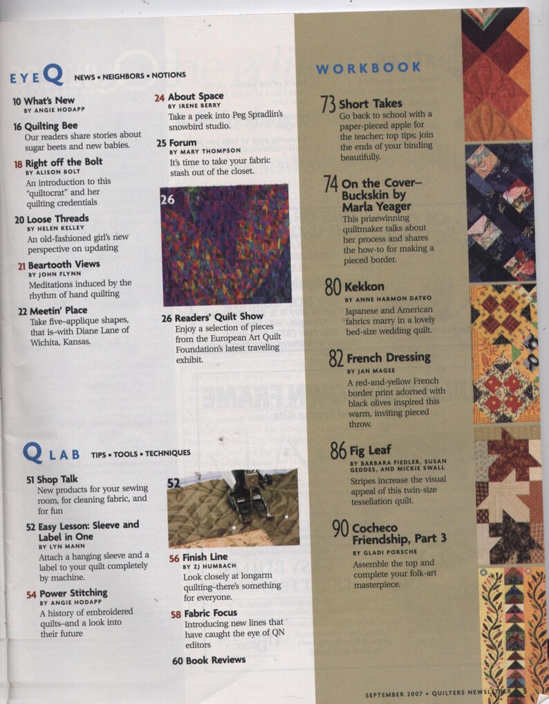 September 2007 Quilters Newsletter Magazine TIB12223